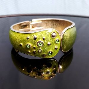 NWT Chico's Bejeweled Enamel Hinge Cuff Bracelet Green